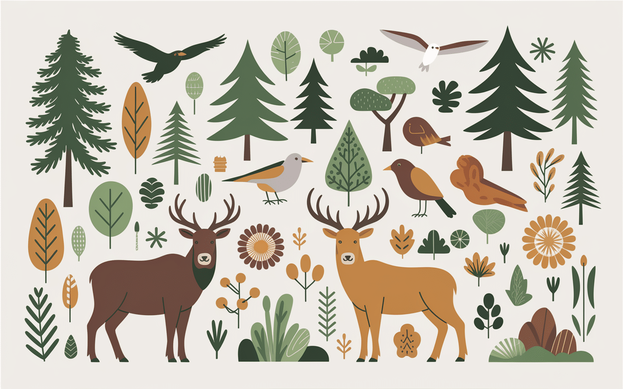 Espèces forestières et faune à des coordonnées spécifiques