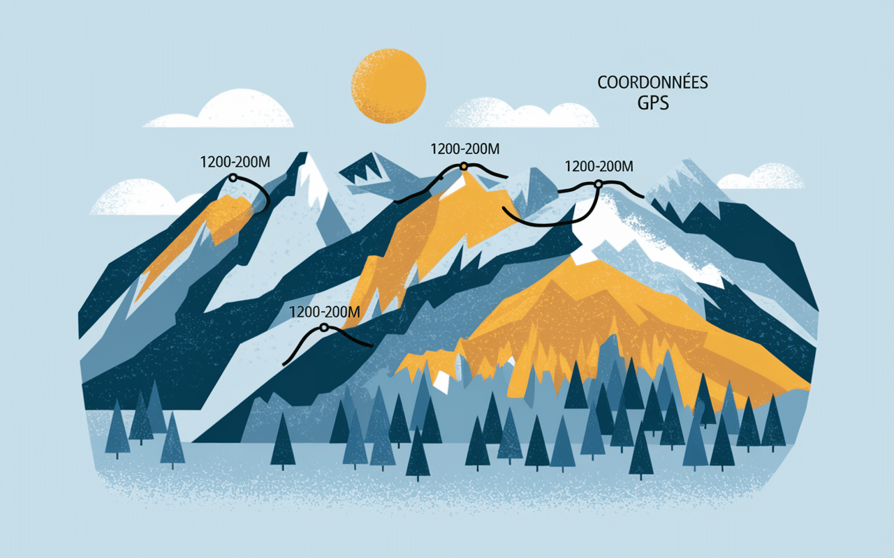 Carte stylisée montrant des coordonnées montagneuses