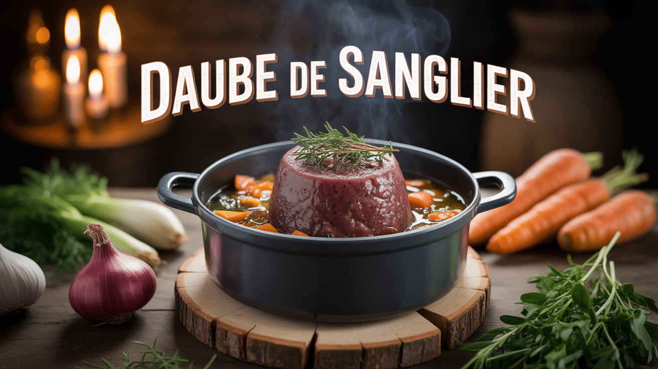 Cocotte de daube de sanglier fumante