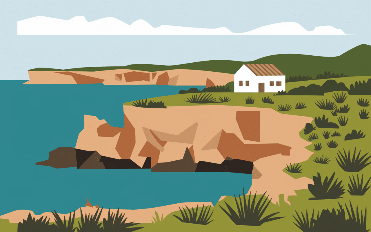 Paysage du Cap Taillat avec isthme sableux