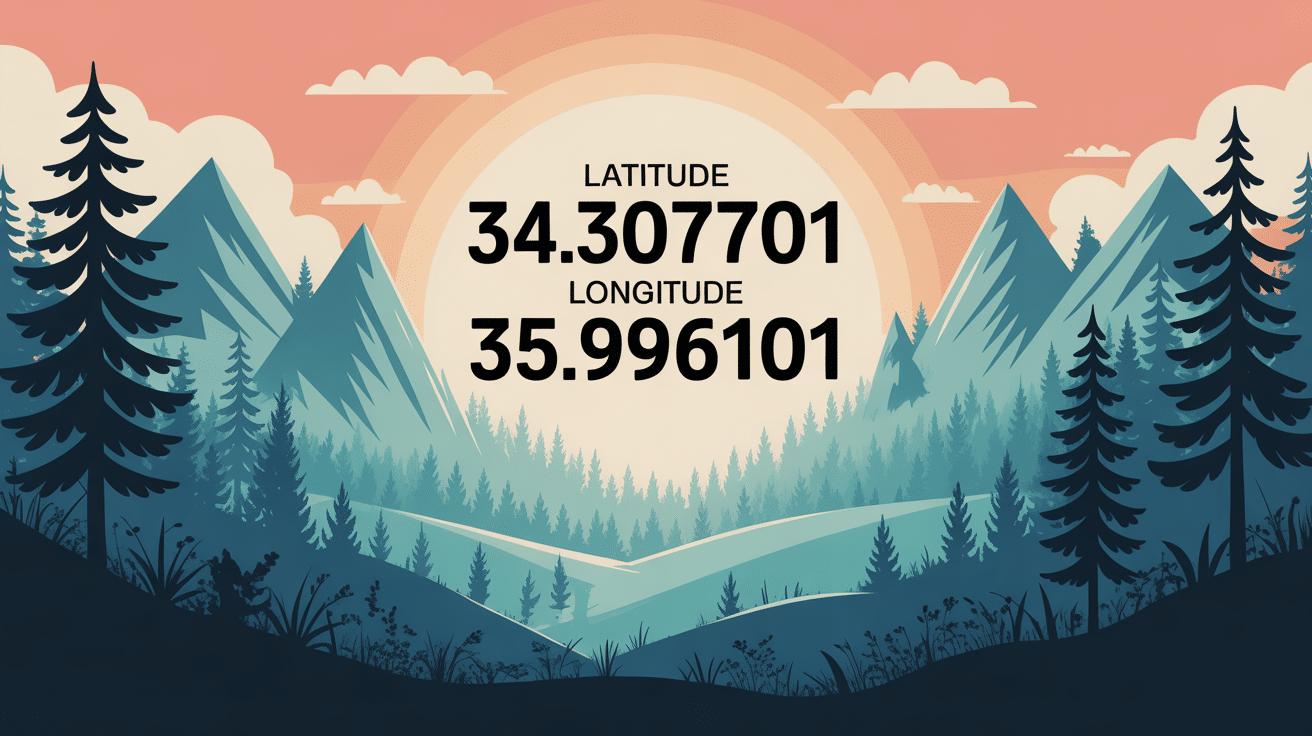 Illustration de forêt en altitude avec coordonnées GPS