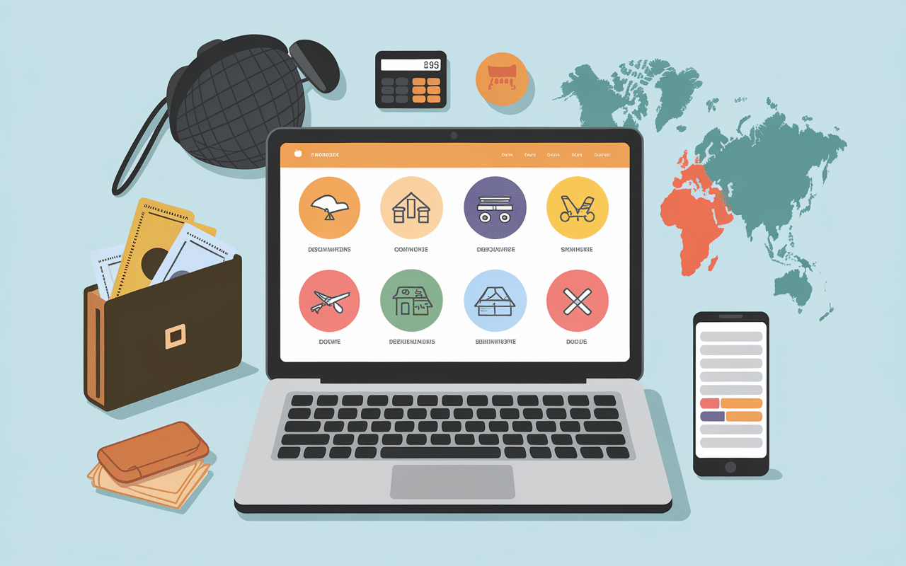 Page web voyage avec calculatrice et cartes.