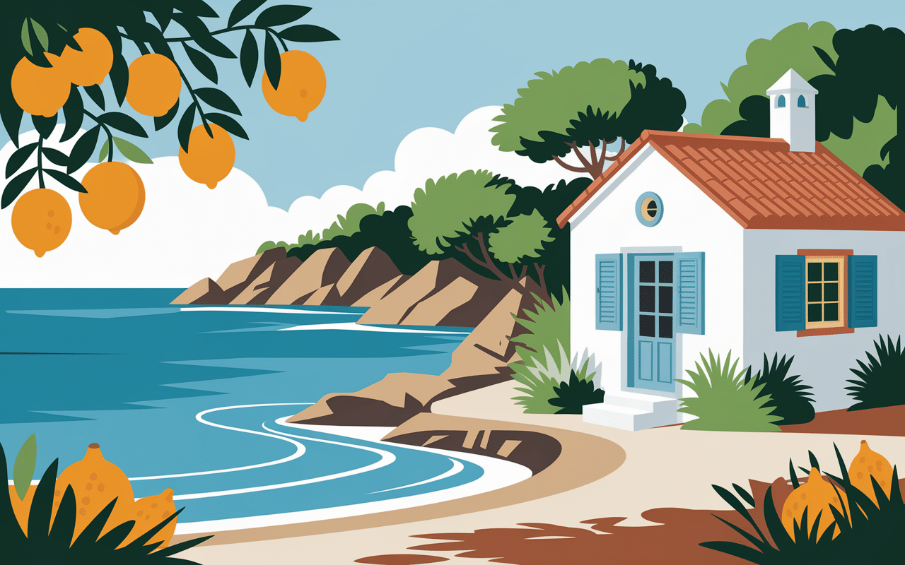 côte méditerranéenne avec citronniers et maison