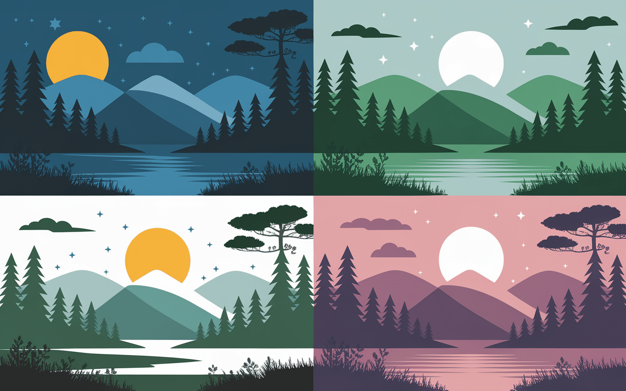 Illustration des saisons aux Lofoten avec aurores boreales