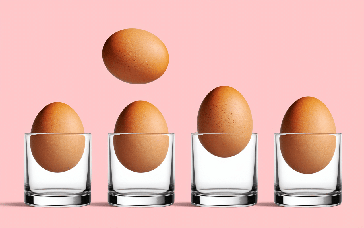 Quatre oeufs avec différentes positions flottaison