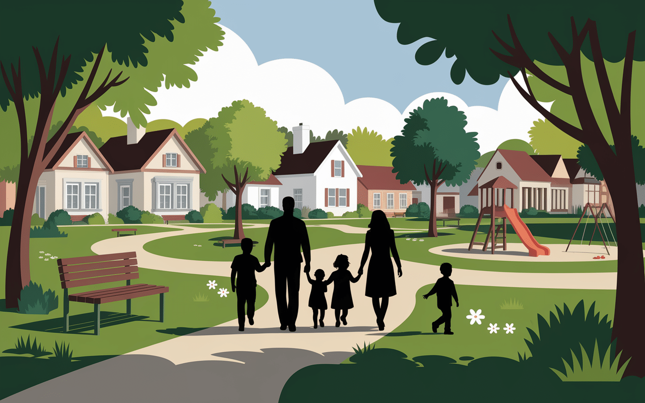 Scène de vie à Marnes-la-Coquette avec parc et familles