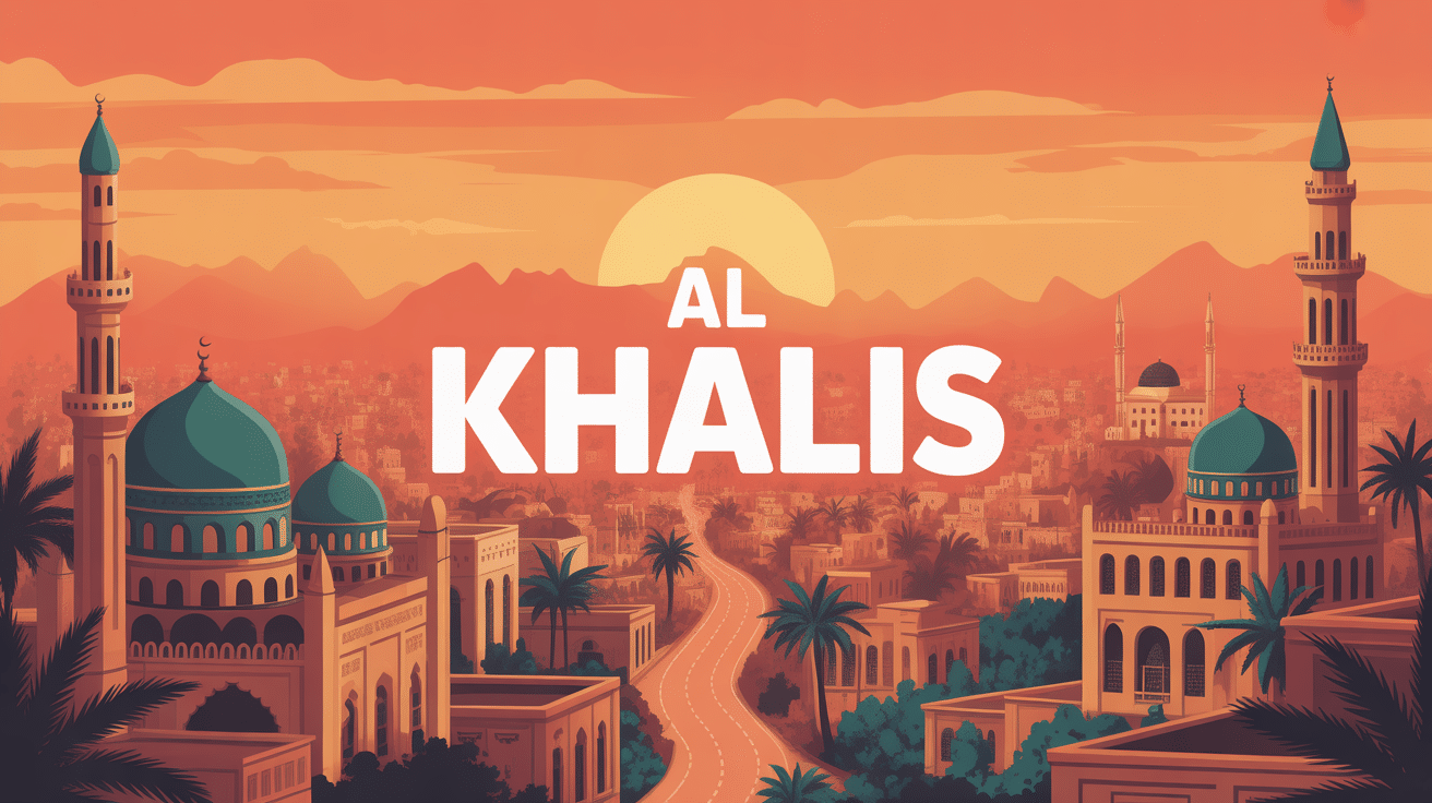 Vue panoramique Al Khalis au coucher du soleil, mosquées, routes