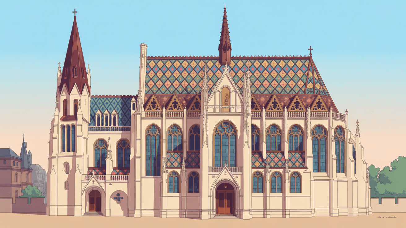 Façade gothique église notre-dame-de-l-assomption de budavár toit polychrome
