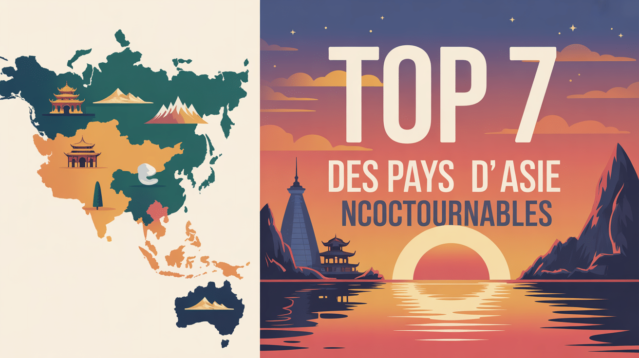Carte stylisée pays d'Asie top 7 avec icônes