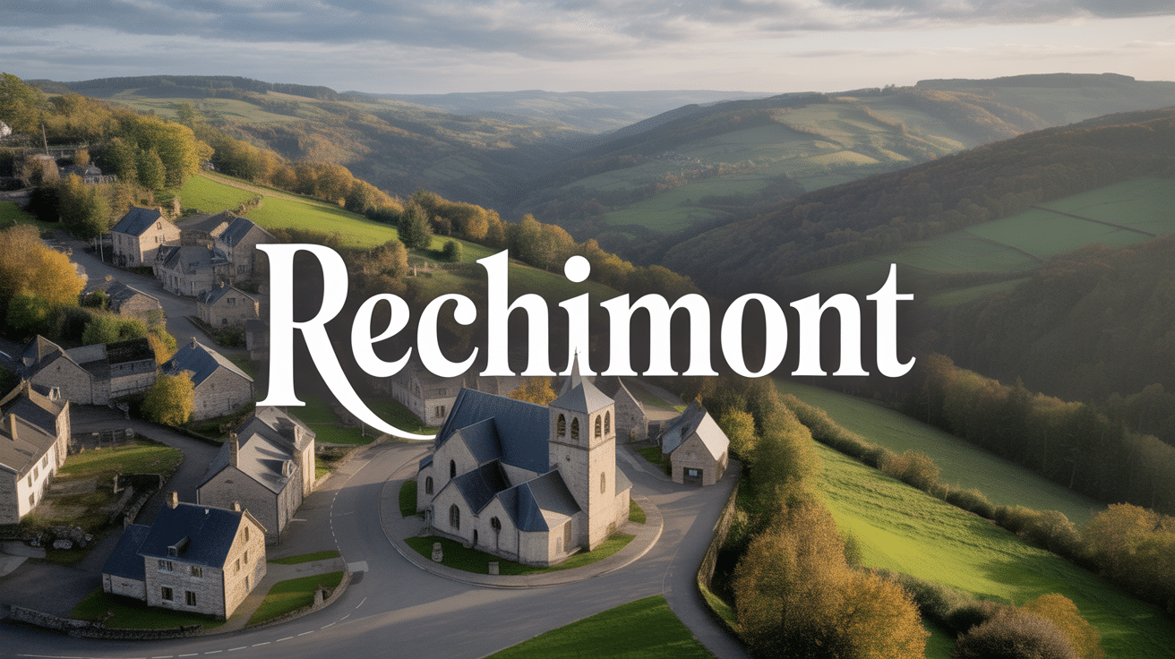 Vue aérienne de Rechimont avec maisons en pierre et église
