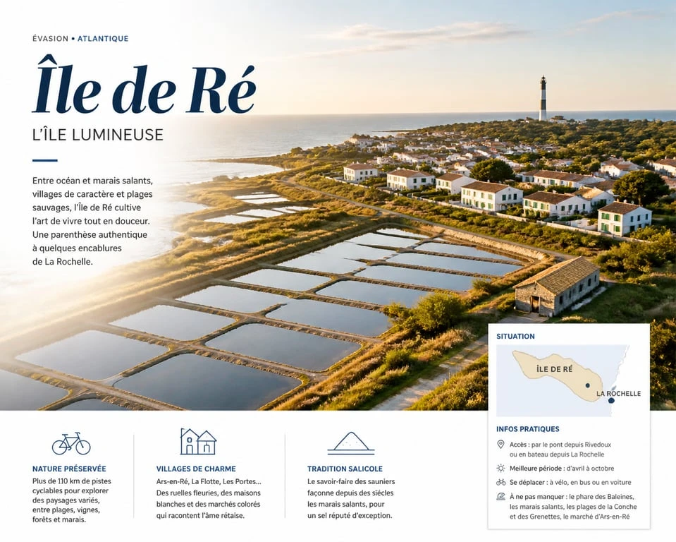 Paysage de l'île de Ré avec ses marais salants et villages typiques pour un séjour inoubliable