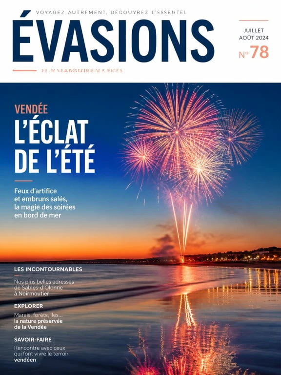 Feu d'artifice en Vendée 2025 au-dessus d'une plage du littoral atlantique