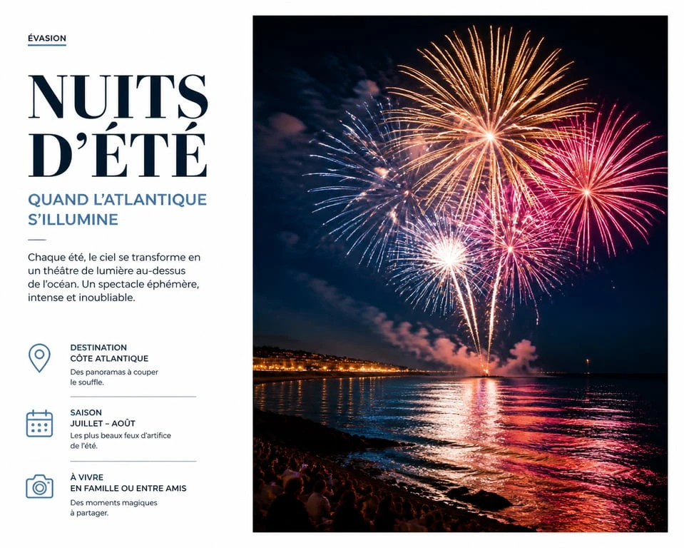 Feu d'artifice à La Tranche-sur-Mer au-dessus de l'océan Atlantique