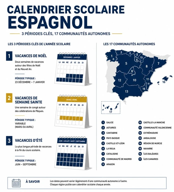 Calendrier des vacances scolaires en Espagne par communauté autonome