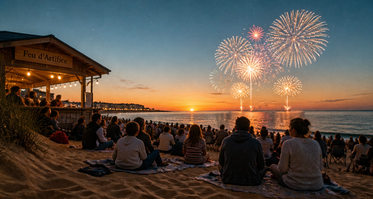 feu d'artifice la tranche sur mer plage océan