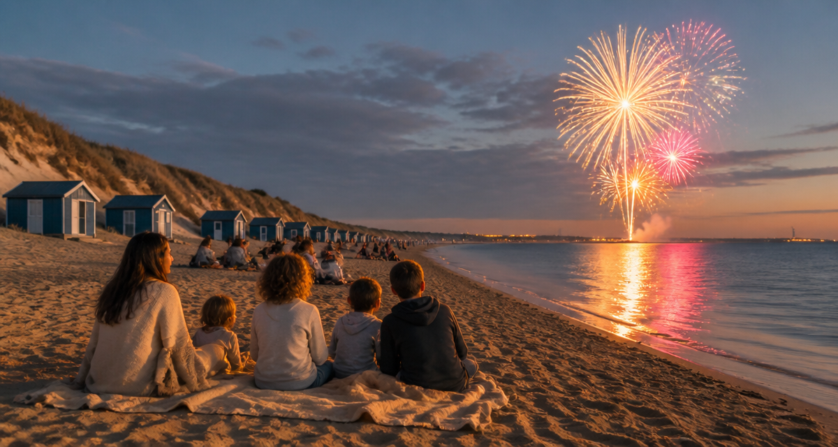 feu d'artifice vendee 2025 plage coucher de soleil