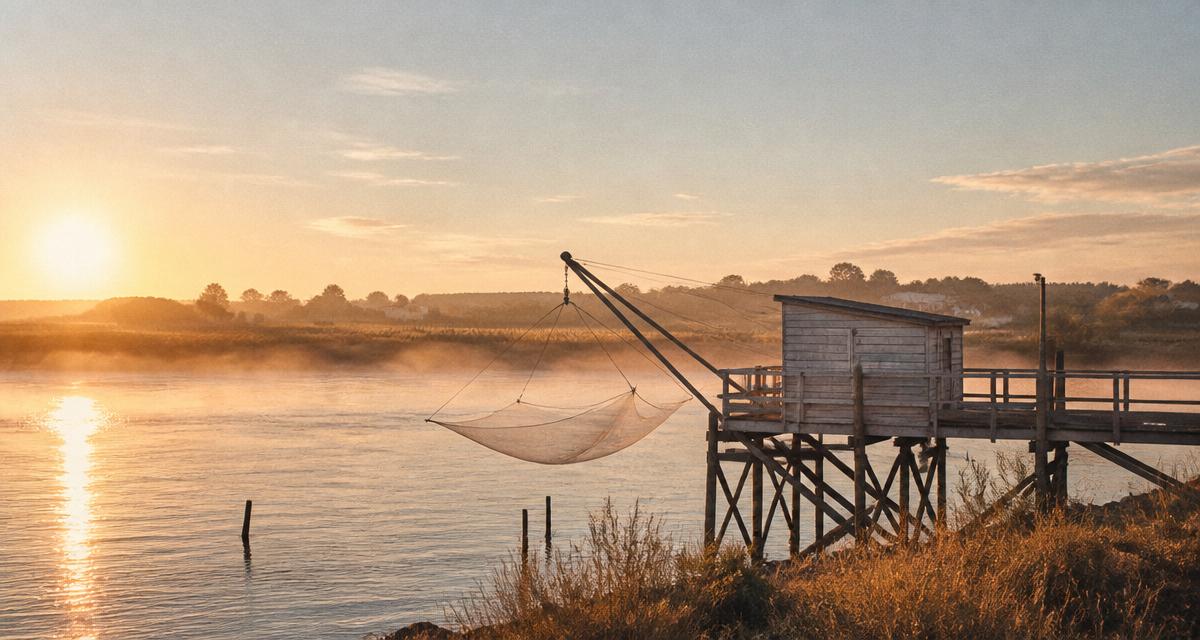 gironde fleuve estuaire carrelet au soleil couchant