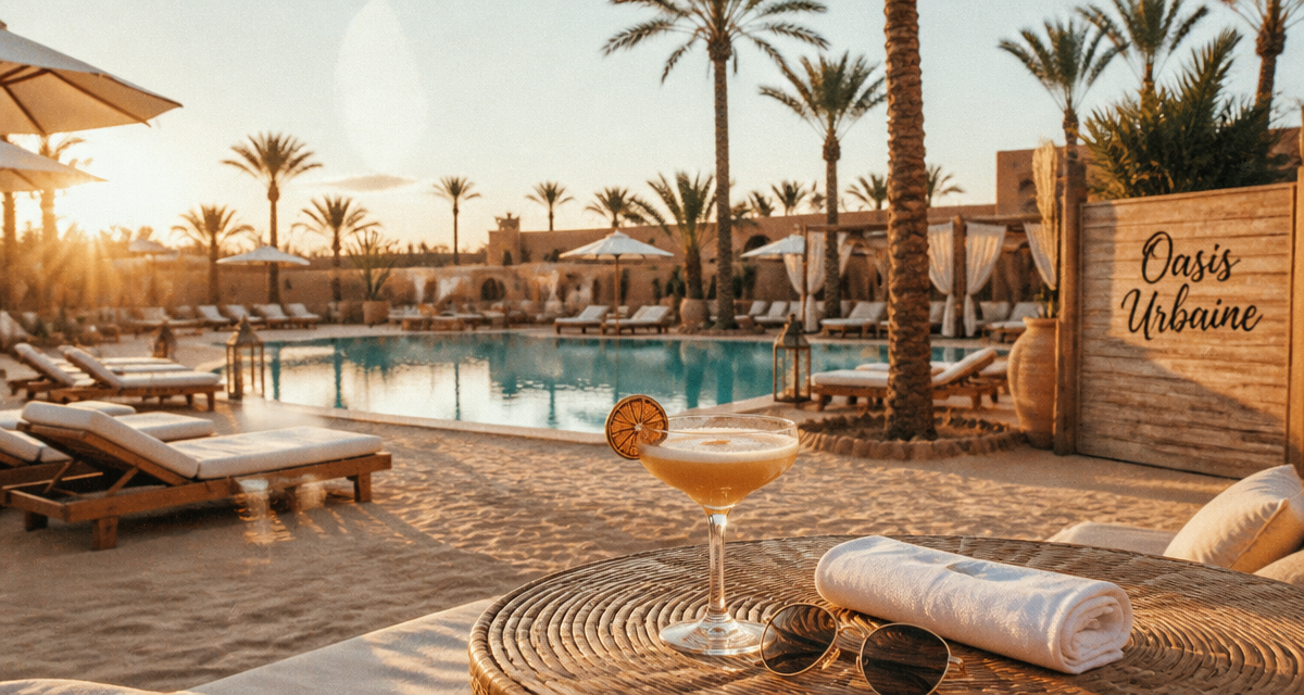 marrakech plage piscine palmiers cocktail