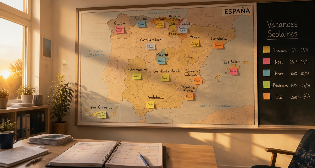 Vacances scolaires Espagne carte murale et calendrier