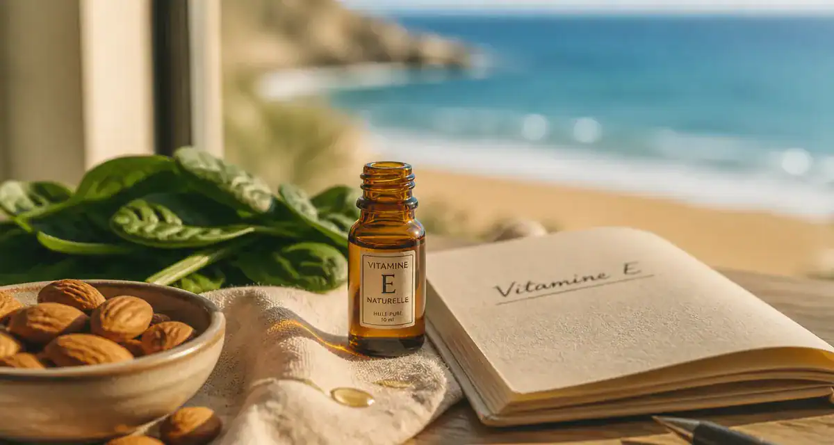 À quoi sert la vitamine E ? huile de vitamine E, amandes et épinards pour protéger les cellules