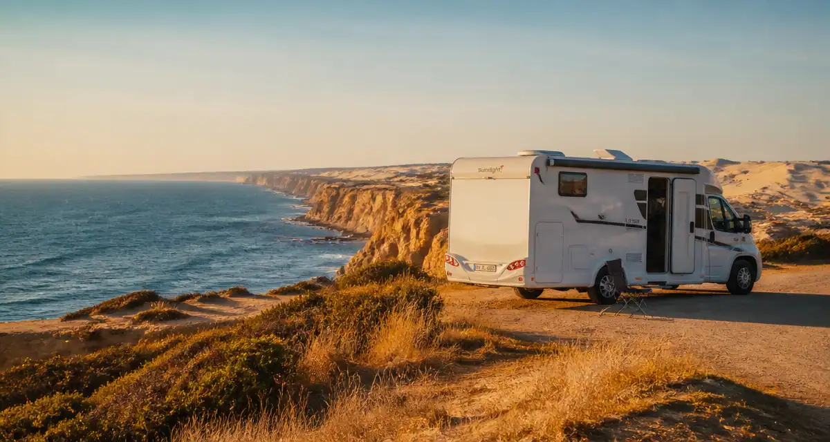 Camping car au Portugal sur falaise Algarve face océan