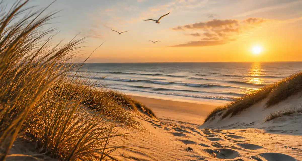 Plage au coucher de soleil sur la côte atlantique française