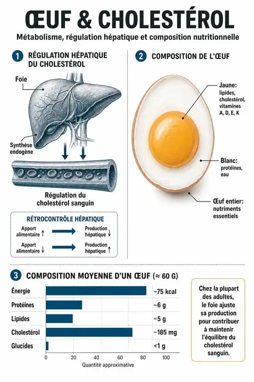 Infographie sur le cholestérol et les œufs : métabolisme et apports nutritionnels