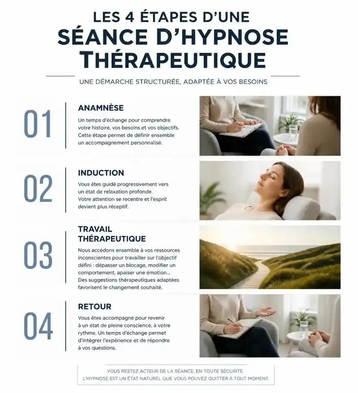 Étapes d'une séance d'hypnose avec l'hypnothérapeute Pierre Harmant