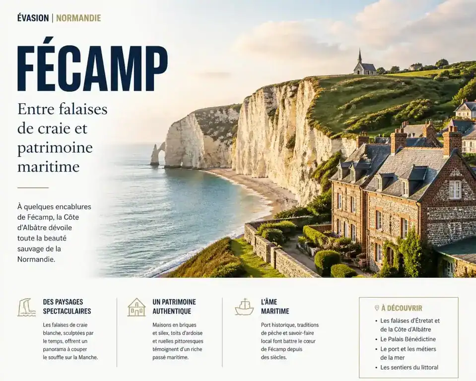 Beaux villages autour de Fécamp, falaises et maisons normandes typiques