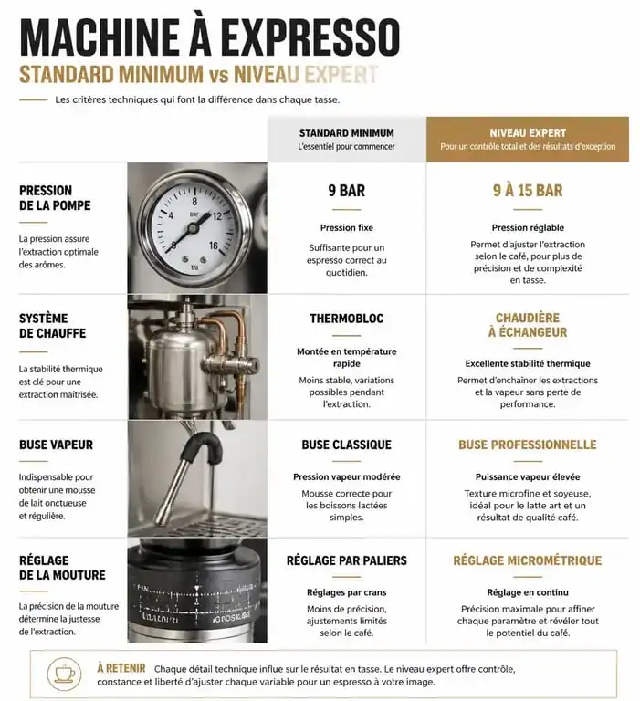 Comparatif des critères techniques pour choisir la meilleure machine expresso