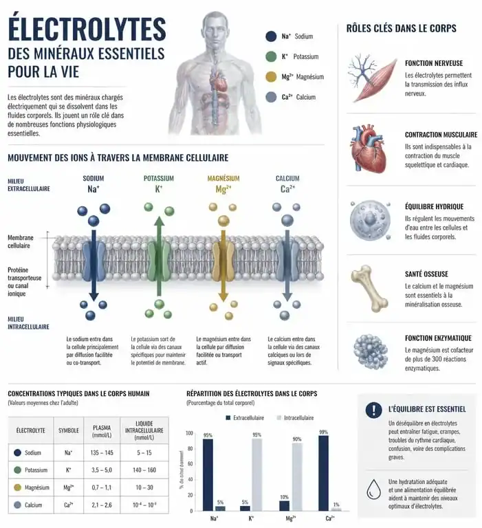 Schéma explicatif du rôle des électrolytes dans le corps humain