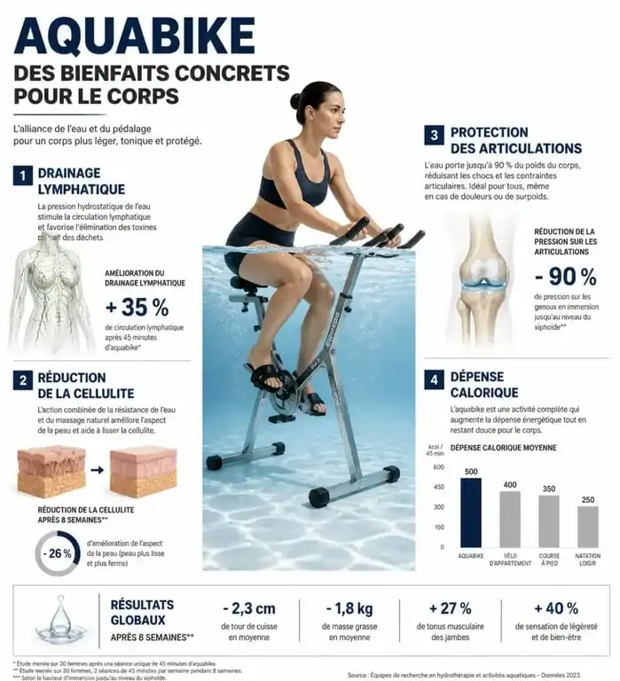 Infographie des bienfaits de l'aquabike pour la santé et la silhouette