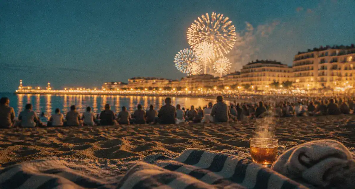 Feu d artifice les sables d olonne, vue depuis la Grande Plage