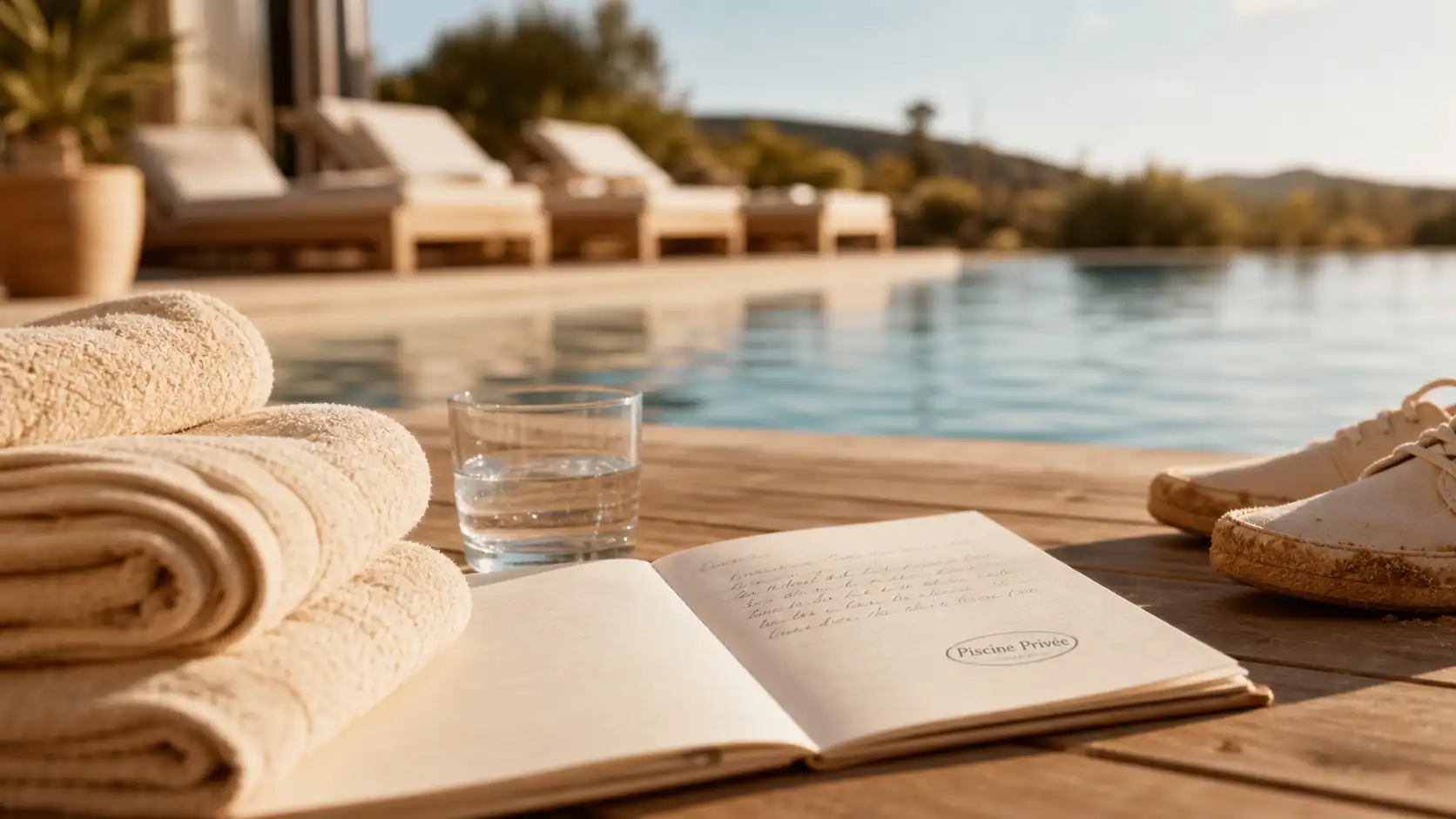 Airbnb avec piscine : piscine privée extérieure depuis terrasse bois