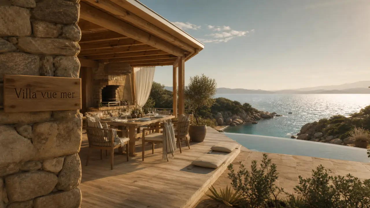 Corse location villa bord de mer : villa vue mer avec piscine et accès plage