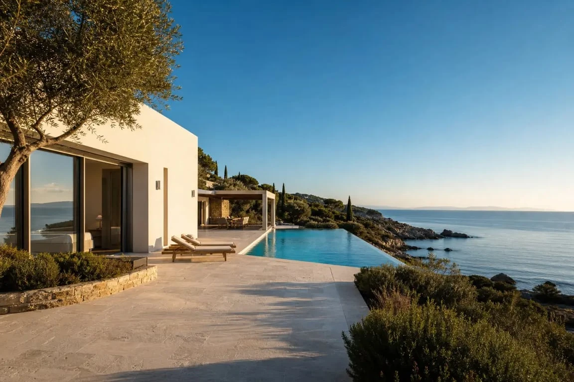 Corse location villa bord de mer avec terrasse vue mer et piscine