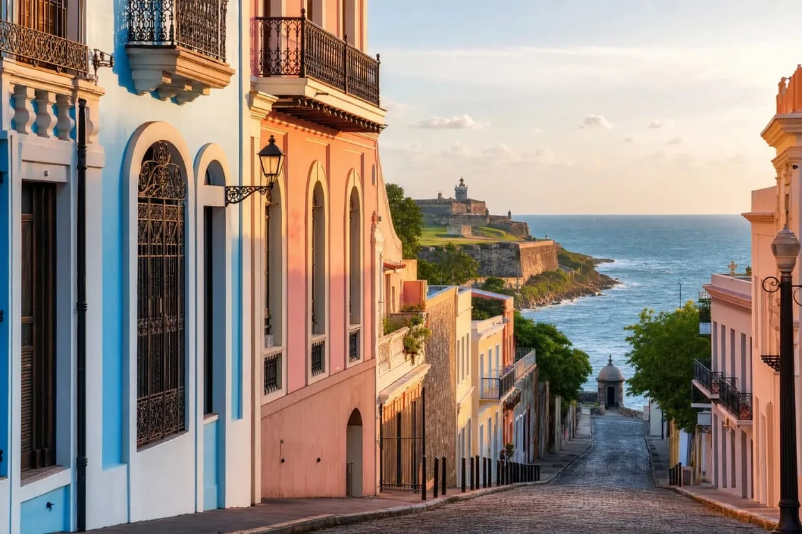 Rues colorées et architecture coloniale du Vieux San Juan, incontournable à faire à Porto Rico.