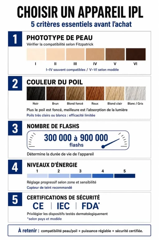 Infographie des critères de choix pour un appareil épilation définitive à domicile