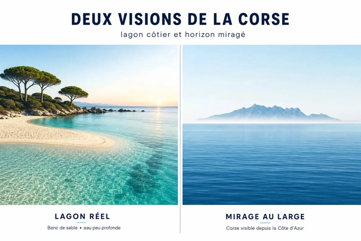 Le mirage corse : lagon turquoise et apparition de la Corse depuis la Côte d’Azur