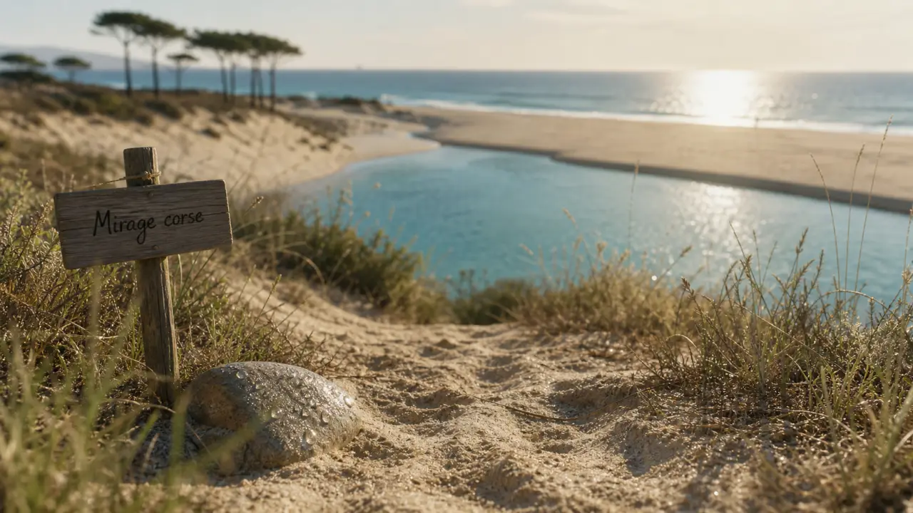 Le mirage corse : lagon turquoise entre banc de sable vu depuis une dune