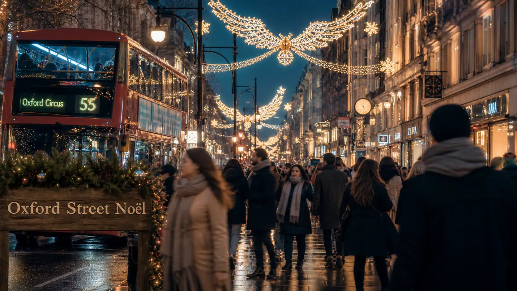 Noël à Londres sur Oxford Street : bus et illuminations de Noël