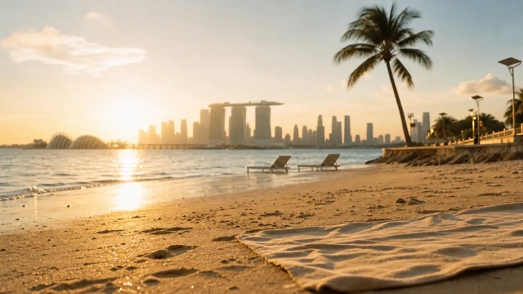Singapour plage à Sentosa au golden hour