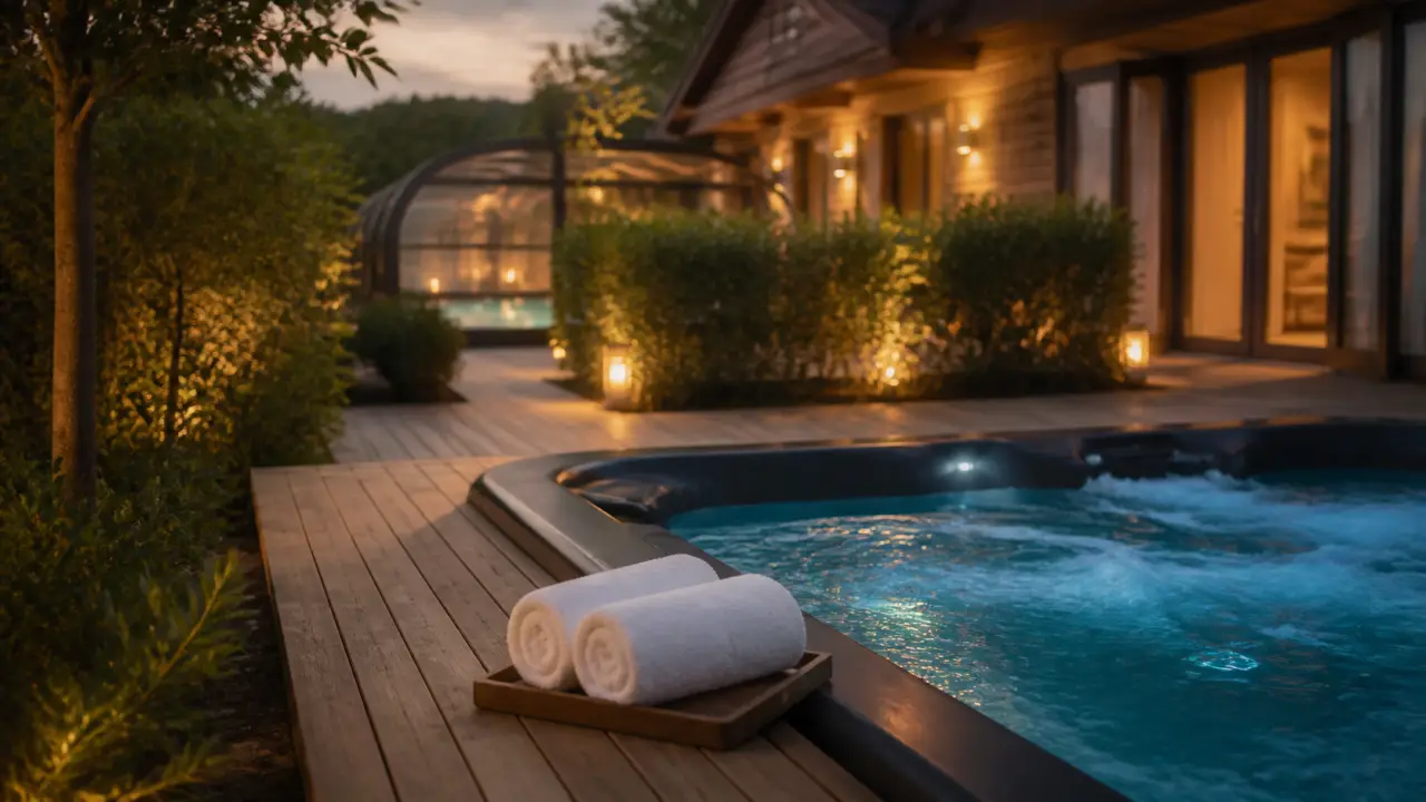 Camping avec jacuzzi privatif dordogne : terrasse intime avec jacuzzi