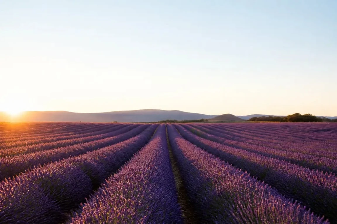 Provence et lavande sur le plateau de Valensole au lever du soleil