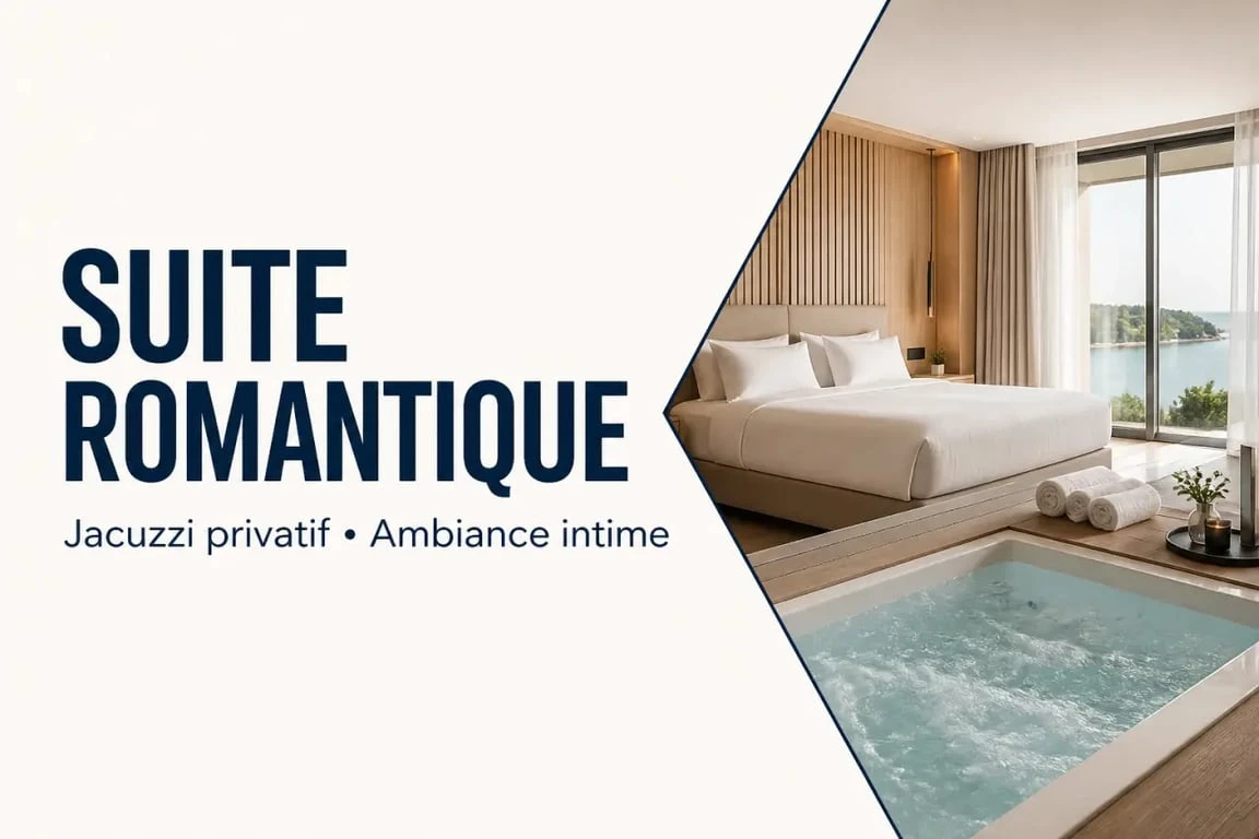 Hôtel avec jacuzzi privatif dans une suite romantique élégante et intimiste