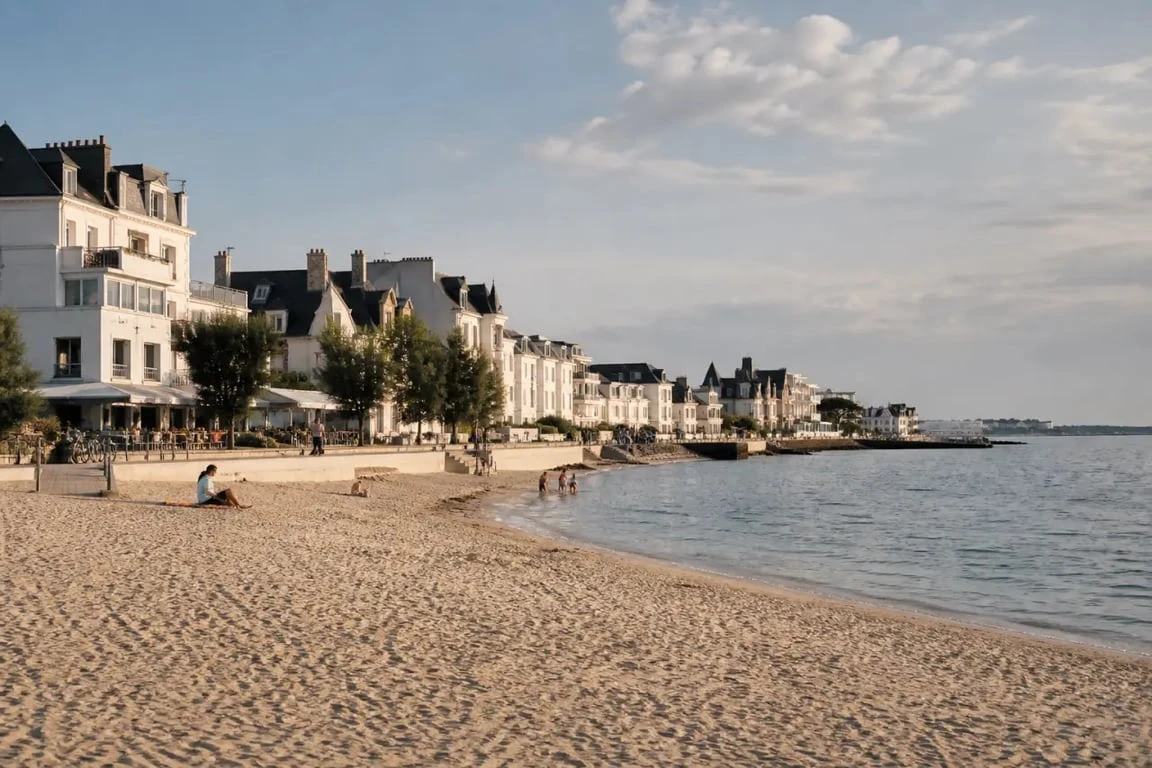 Destination balnéaire sur le littoral français avec plage, promenade et vacanciers