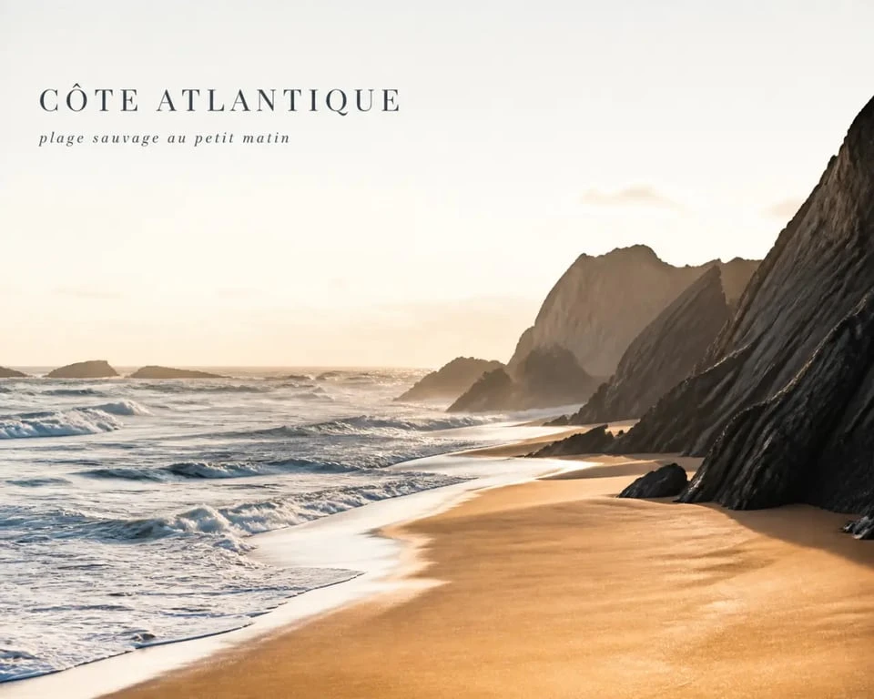 Plage sauvage au bord de falaises avec mer Atlantique et sable doré