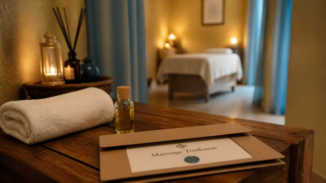 Espace bien être Toulouse massage Toulouse, table et huile de massage en ambiance détente