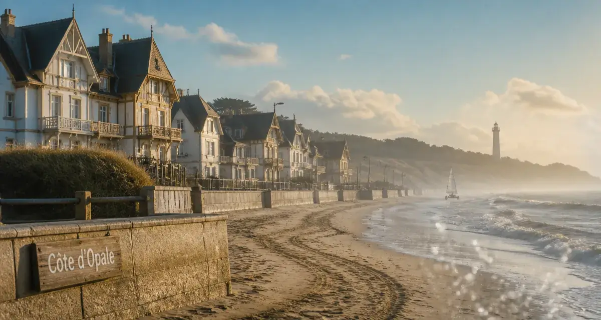 Photo Touquet plage : villas anglo-normandes et phare de la Canche, sur la Manche