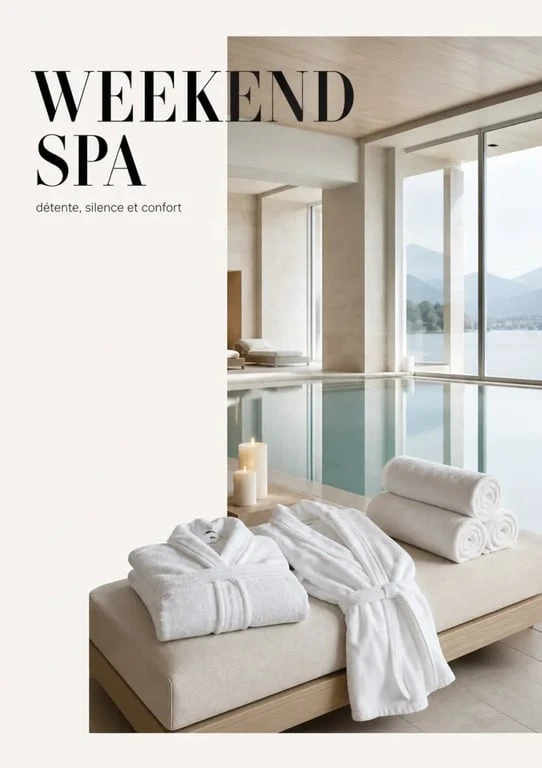Weekend spa dans un hôtel spa élégant avec ambiance détente et peignoirs blancs